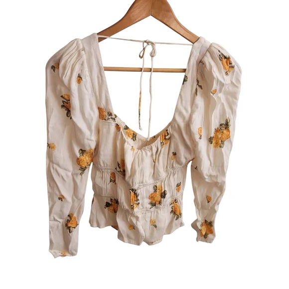 EUC REFORMATION Plath Yellow & Ivory Floral Top - Constance - Picture 5 of 7